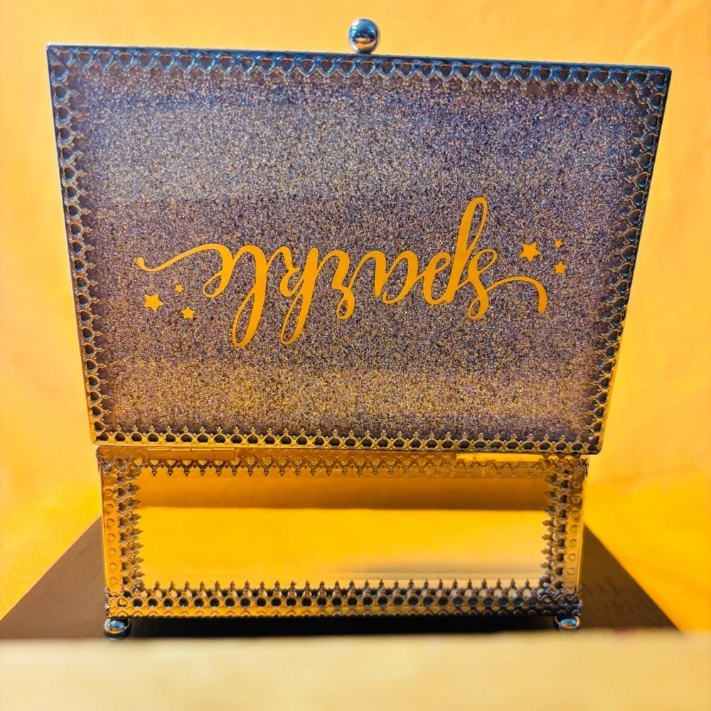 Cynthia Rowley Sparkle Silver Glass Jewelry Trinket Box Mirrored Glam Decor